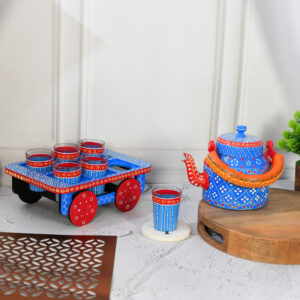 Colorful tea set with glasses